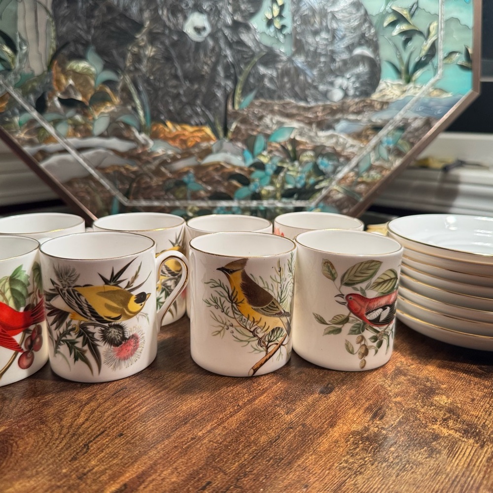 Royal Tuscan England Audubon Birds 8 pc demitasse cup and 8pc saucer vintage Set